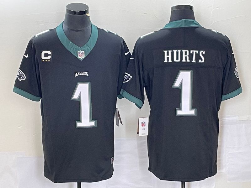 Men Philadelphia Eagles 1 Hurts Black 2023 Nike Vapor Limited NFL Jersey style 2